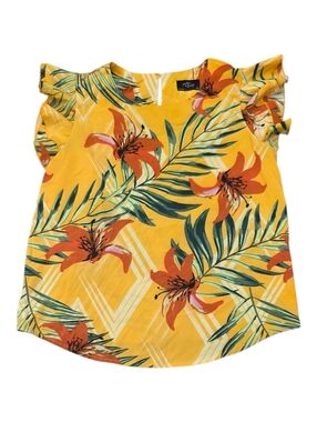 Milk & Honey Yellow Tropical Floral Flutter Sleeve Blouse S
